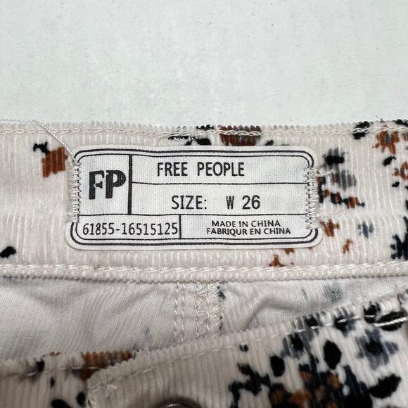 Free People High-Rise Printed Corduroy Pants SIZE 26 White Floral Trousers - Picture 5 of 11
